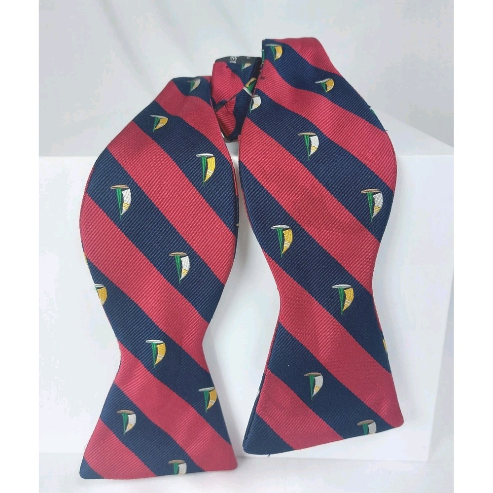 Vintage Bowtie Adjustable Silk Navy Red Striped Repp Boat Unbranded 13.5" To 18"